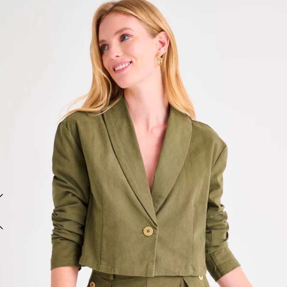 Splendid NWT Cropped Blazer Single Button Size XL Olive Green - Picture 3 of 13